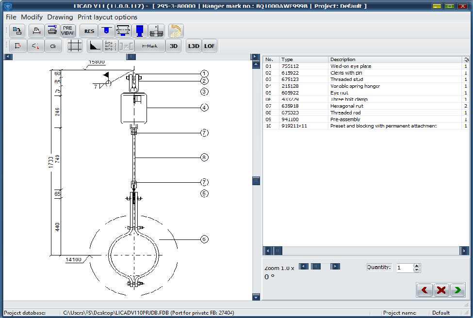 Desain support LICAD dengan parts list